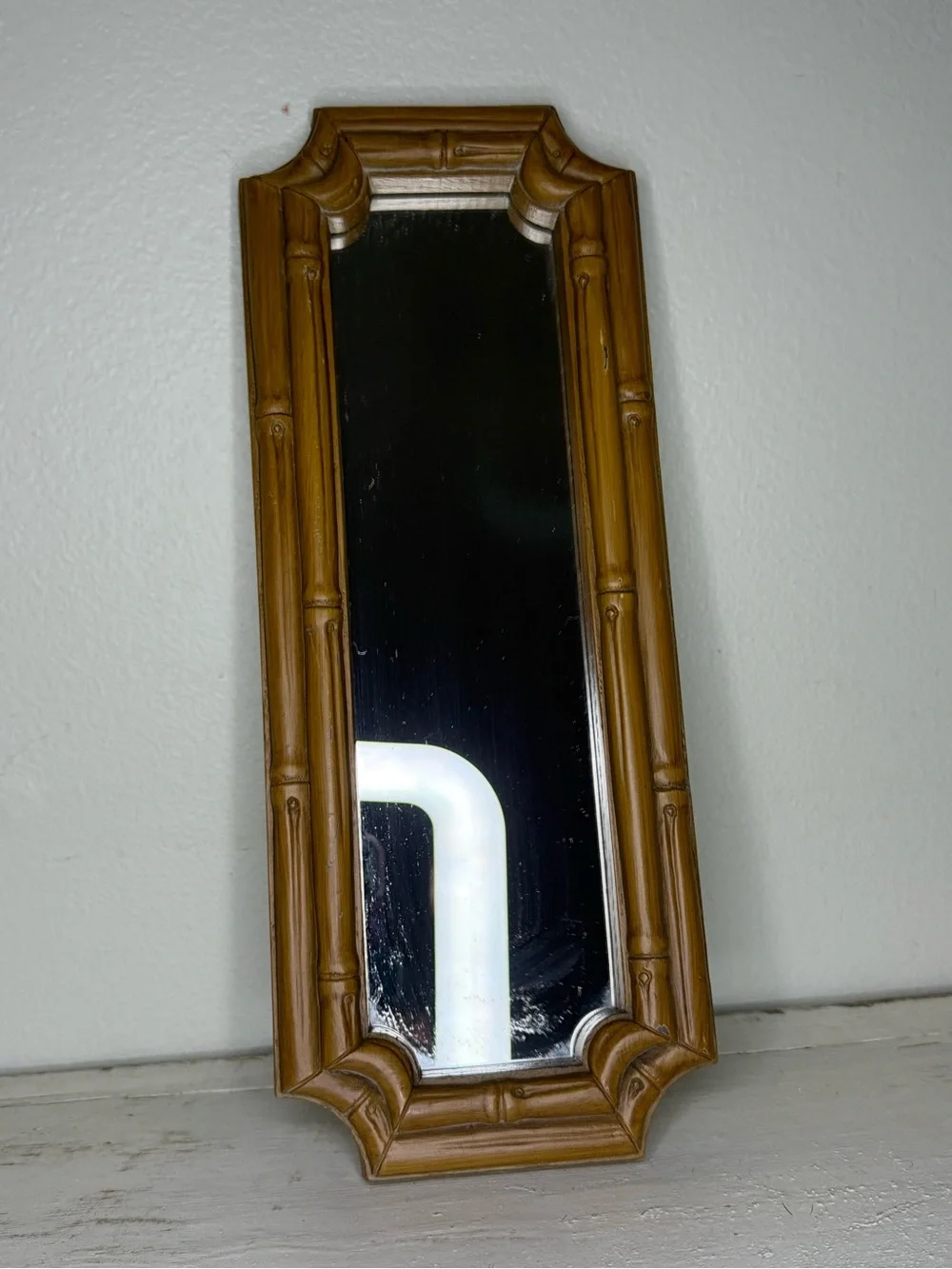 1970s Homco Faux Bamboo Wood, Brown Rectangular Mirror, Made in USA, Wall Hangin